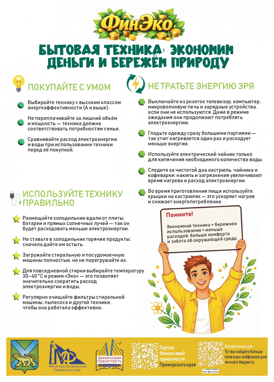 Бережём природу и экономим бюджет: в минфине Приморья рассказали, как рационально пользоваться бытовой техникой. ПАМЯТКА