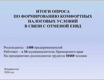 Каковы итоги опроса, проведённого в Приморском крае, по теме формирование комфортных налоговых условий в связи с отменой ЕНВД? Читайте в наших карточках.